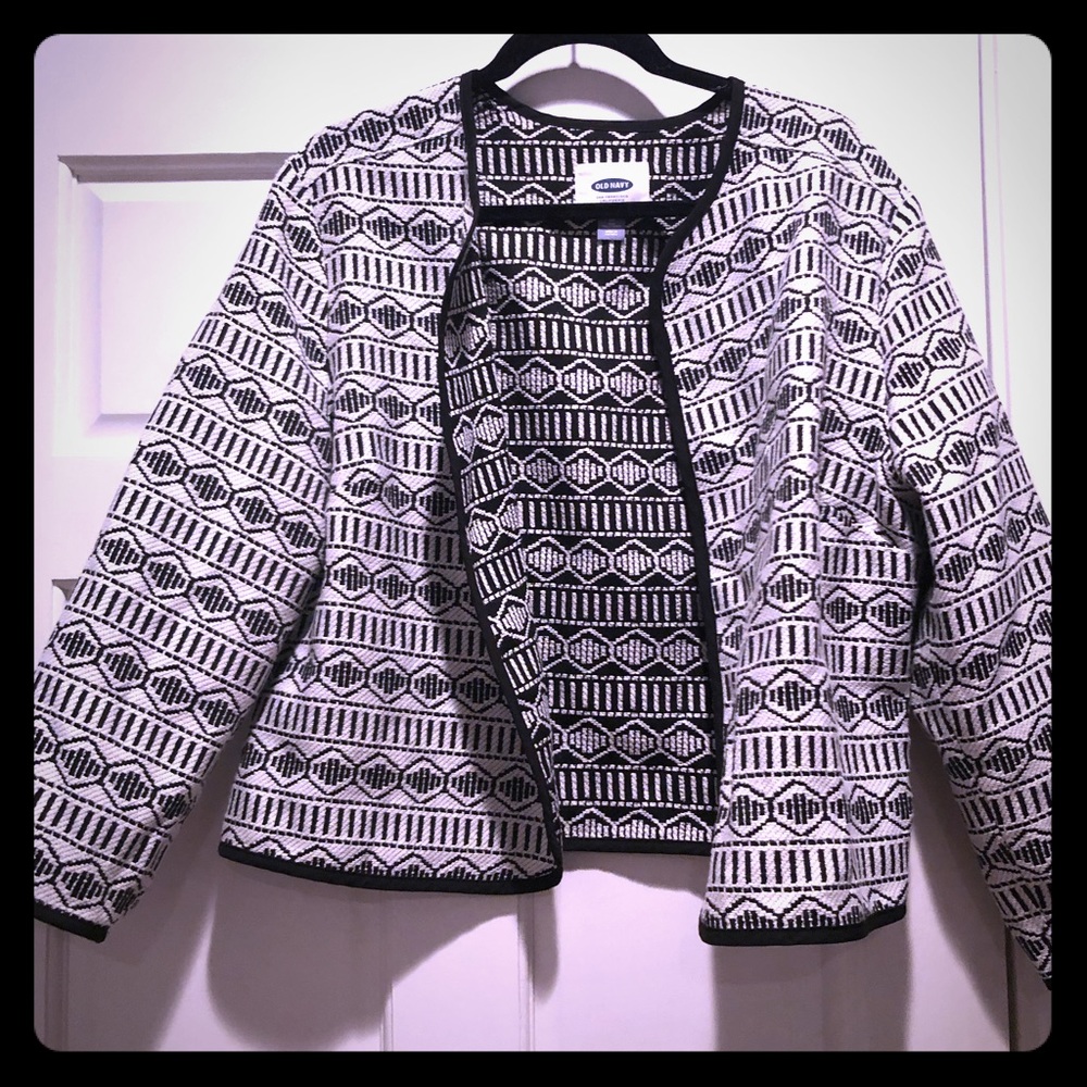 Old Navy Black/White Brocade Lined Crop Jacket 2X